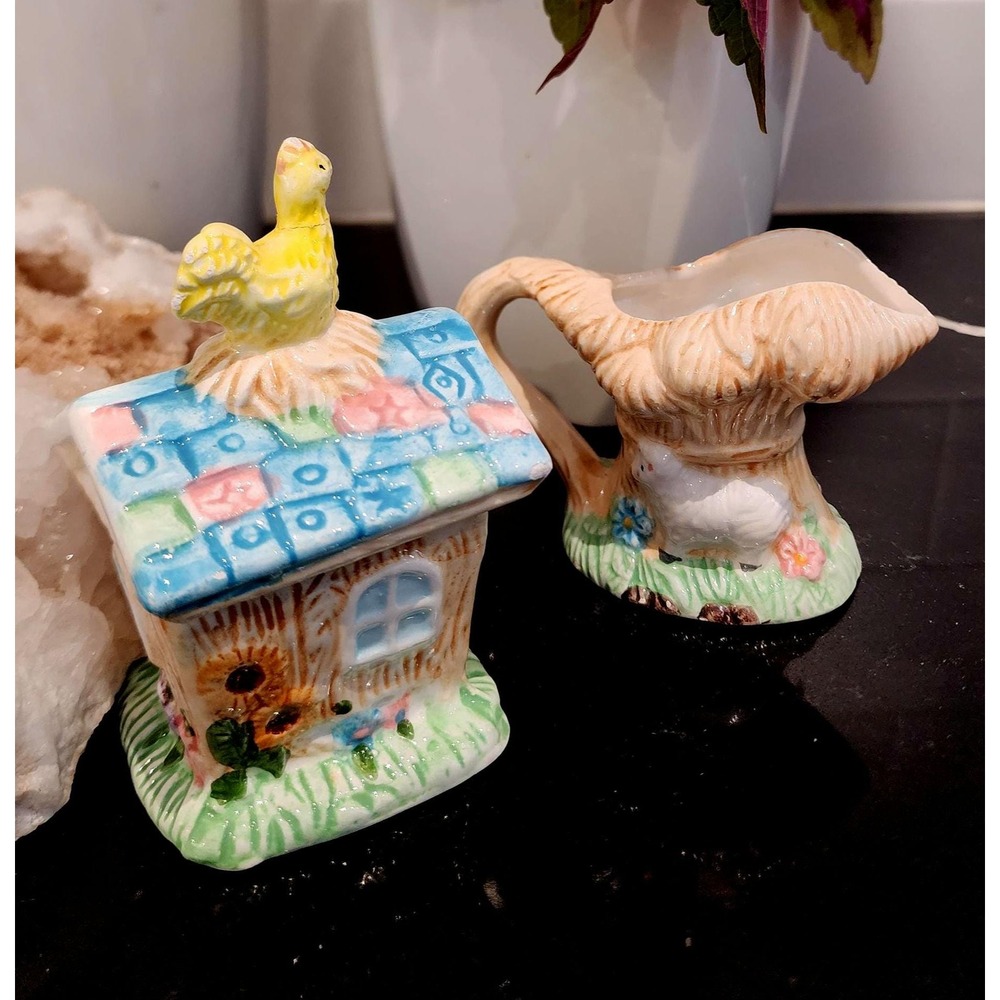 Vintage Mercuries USA 1994 Ceramic Cream & Sugar Set Cottage Farmhouse Kitchen